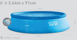 Dieses Bild zeigt die typischen Maßes eines Pools mit aufgeblasenem Rand